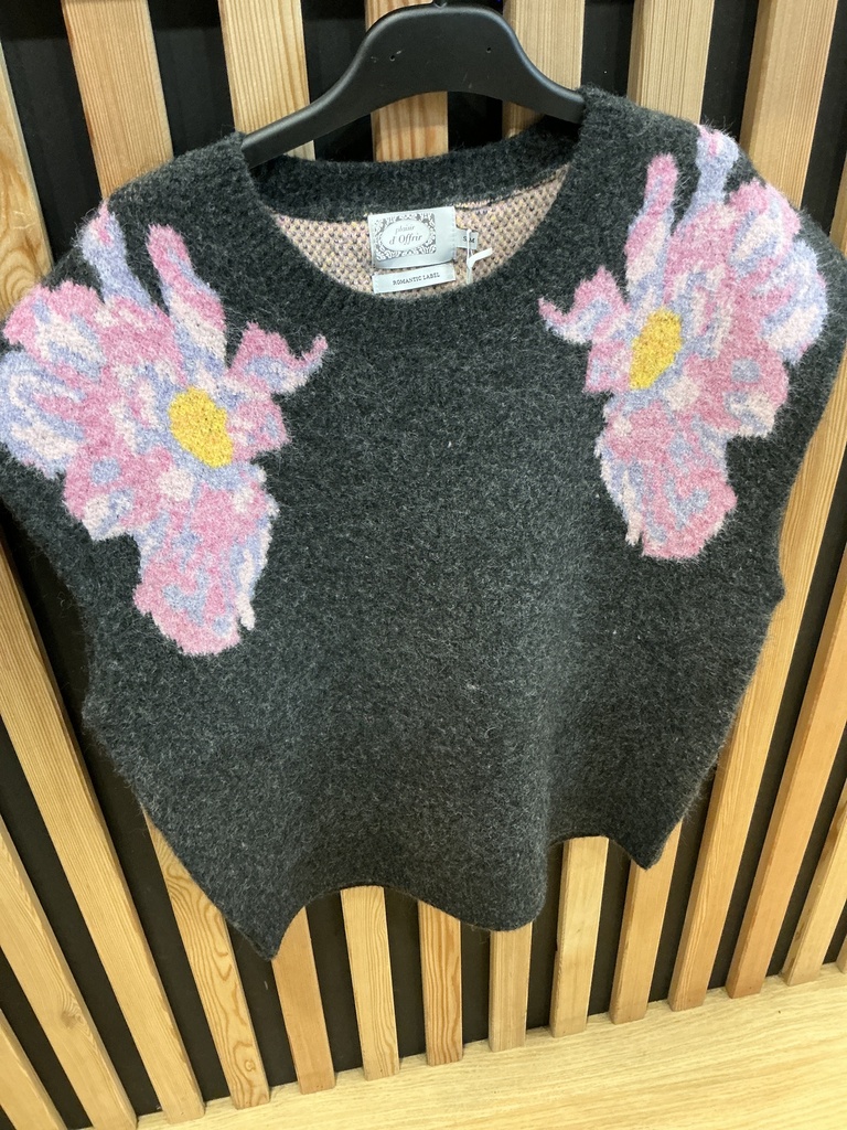 Pull sans manches fleurs gris