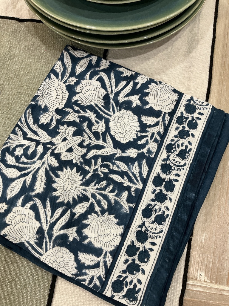 Foulard Delhi pétrole fleurs blanches