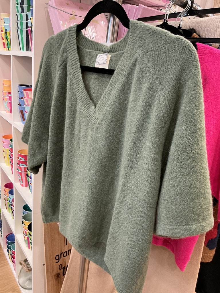 Pull bébé alpaga col V manches 3/4 kaki