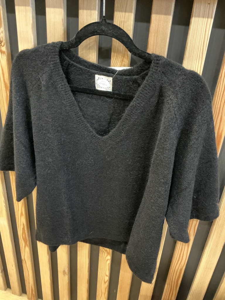Pull bébé alpaga col V manches 3/4 noir 