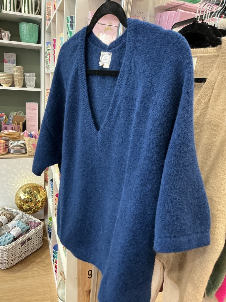 Pull bébé alpaga col V manches 3/4 bleu nuit 