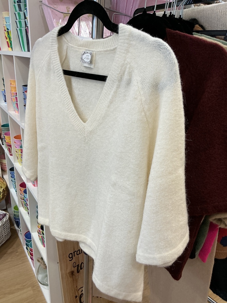 Pull bébé alpaga col V manches 3/4 écru 