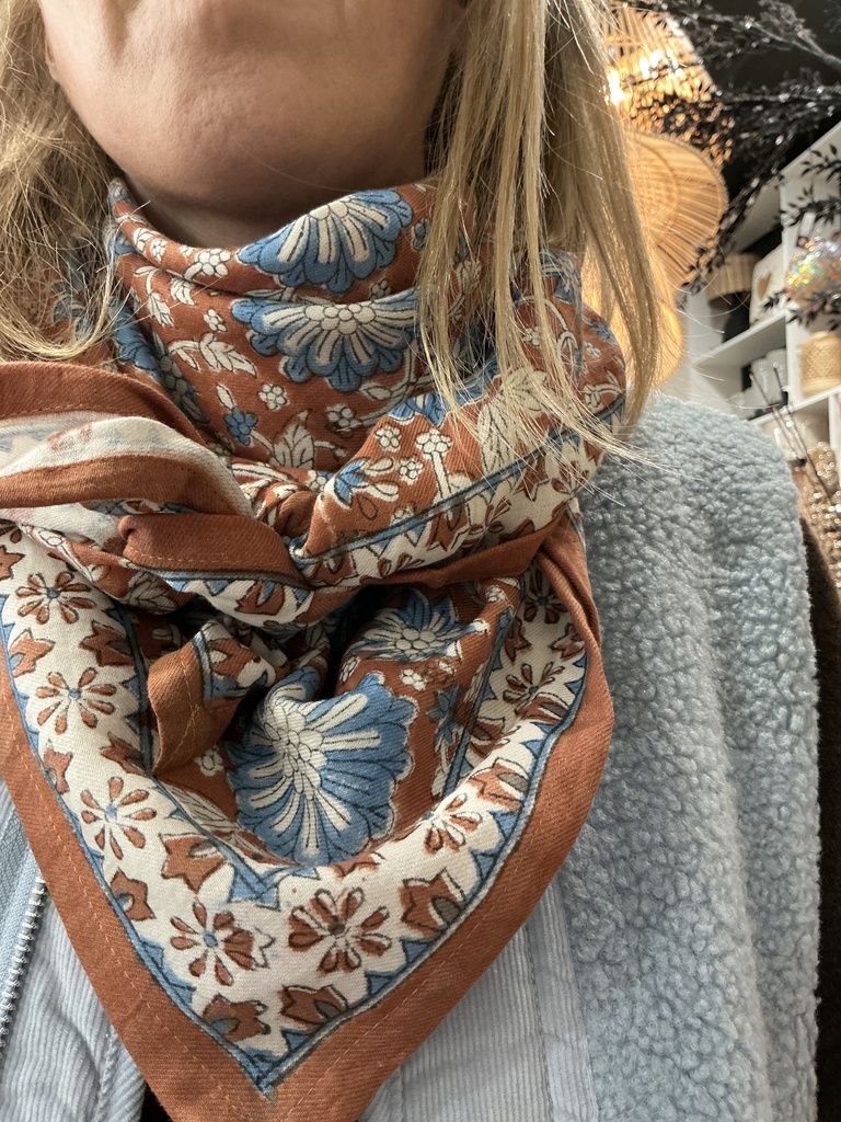 Foulard Delhi marron et bleu