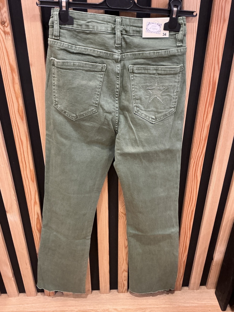 Jeans flared 7/8 étoile kaki