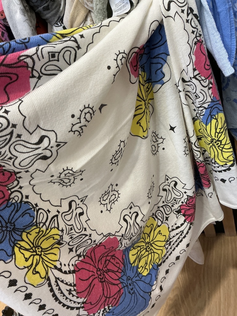 Foulard bandana blanc/rose/jaune