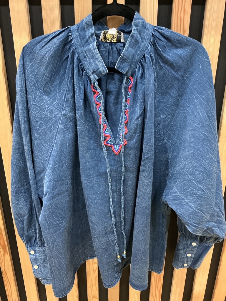 Blouse perles bleu jeans 