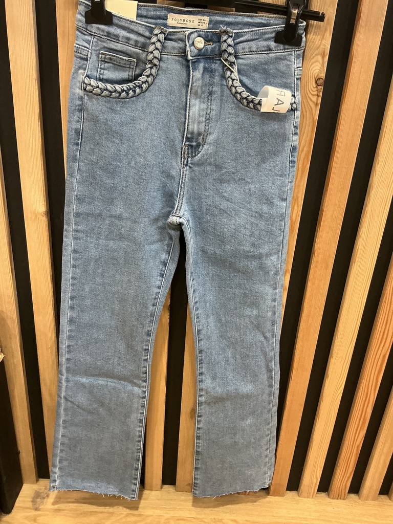 Jeans flared 7/8 tresse bleu 