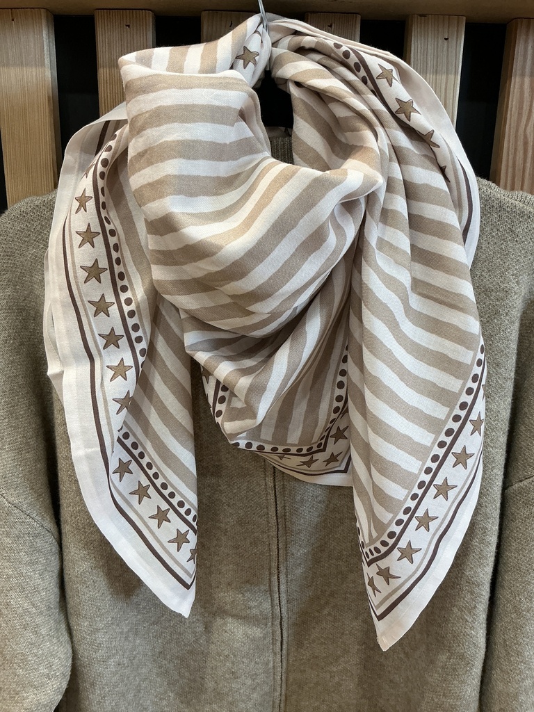 Foulard rayé beige 