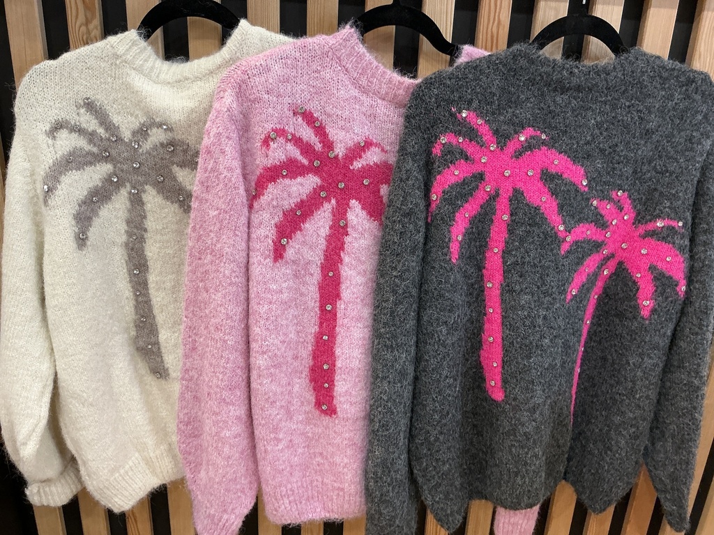 Pull col V oversize palmiers dos 