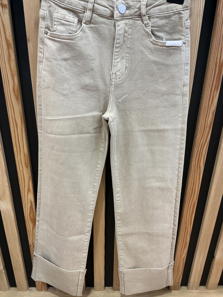 Jeans 7/8 large grand revers beige 