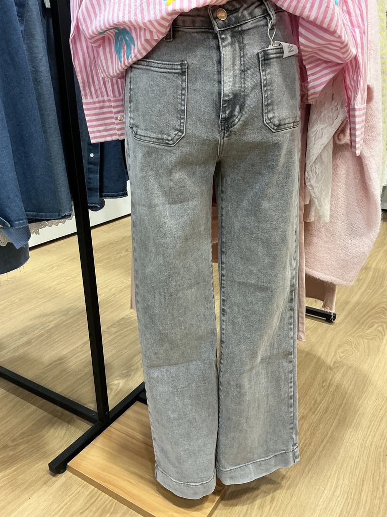 Jeans large poches plaquées gris 