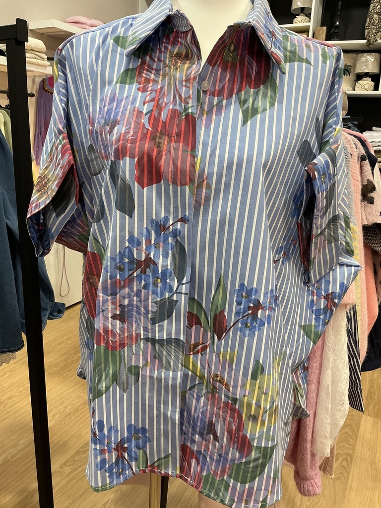 Chemise rayée et fleurs manches courtes 