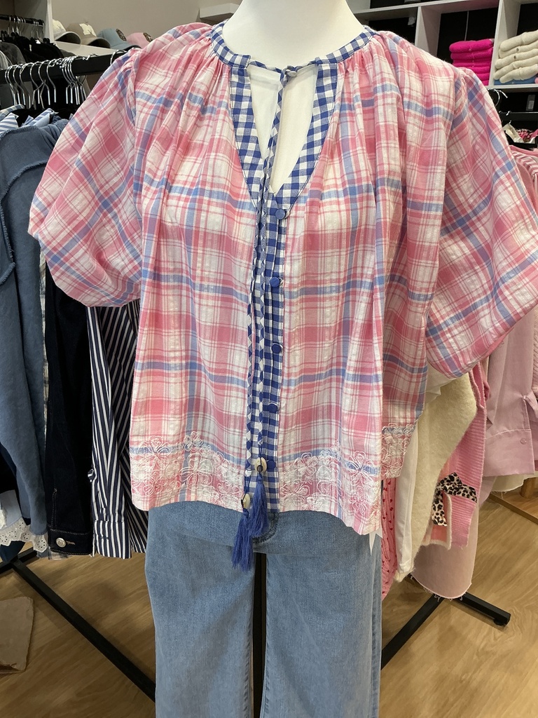 Chemise vichy rose et bleu 