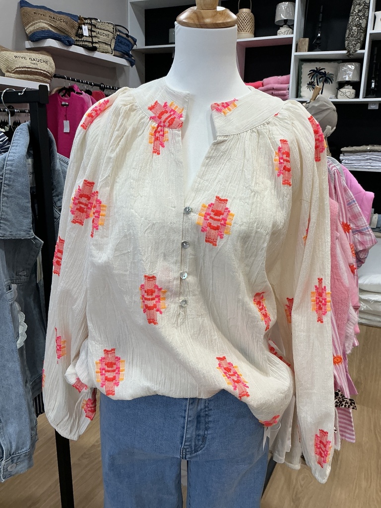 Blouse Carla écru et orange 
