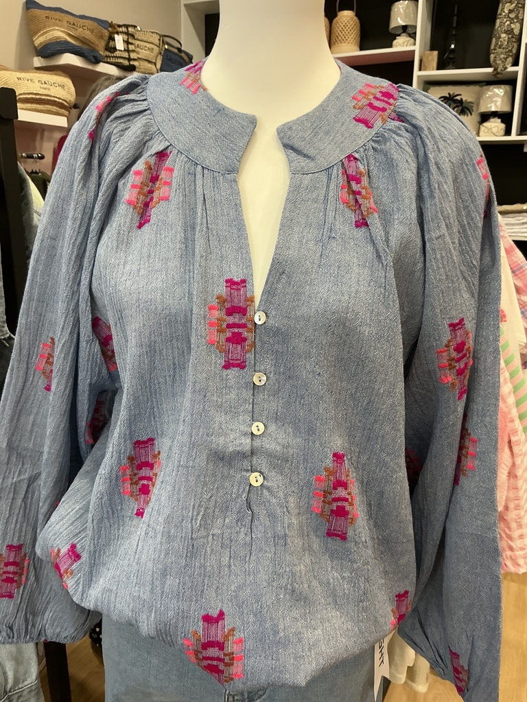 Blouse Carla bleu et rose 