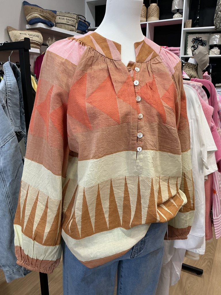 Blouse ethnique orange et rose