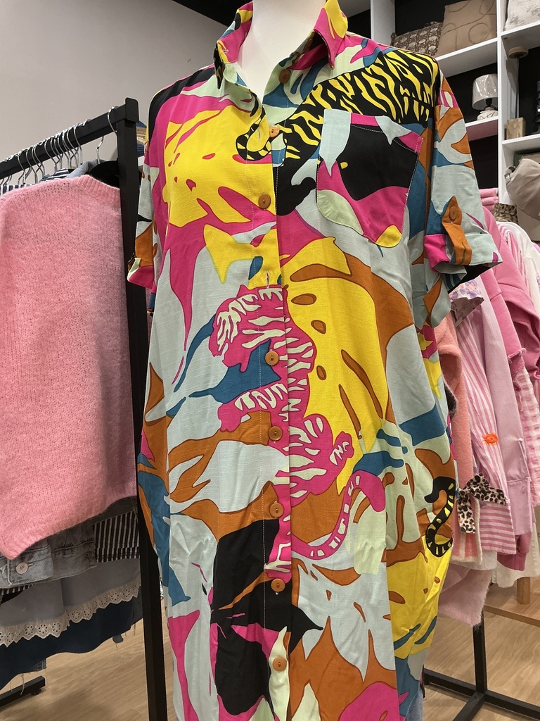Robe tunique La Havane jaune et bleu