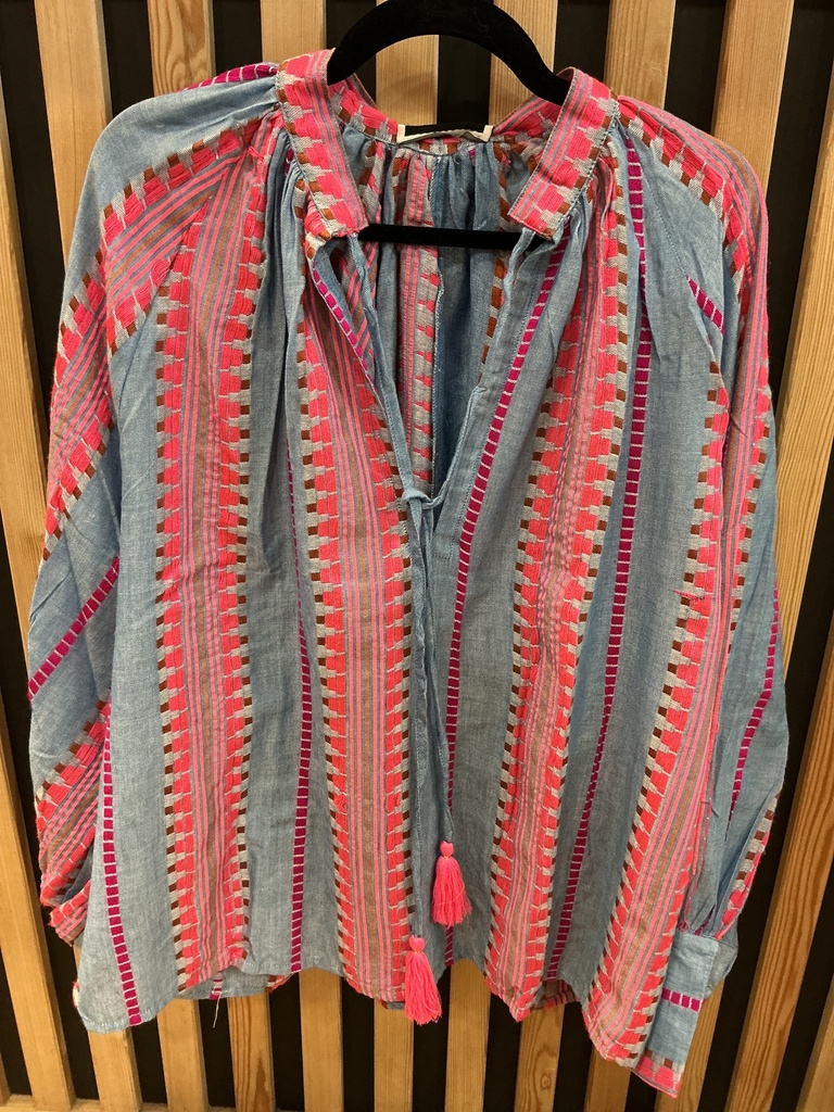 Blouse Paloma bleu et rose