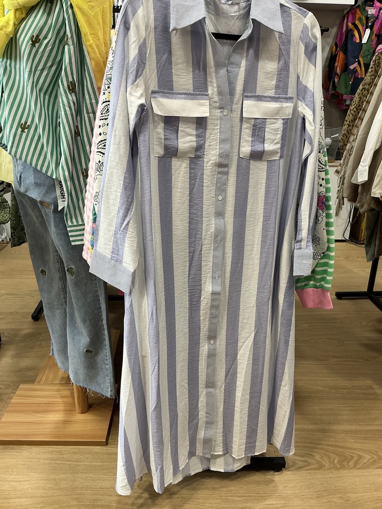 Robe longue rayée bleu et blanc 