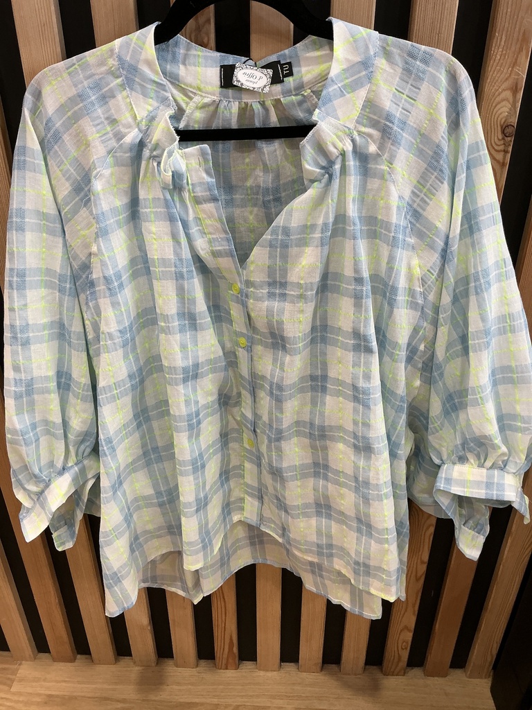 Blouse carreaux bleu et vert