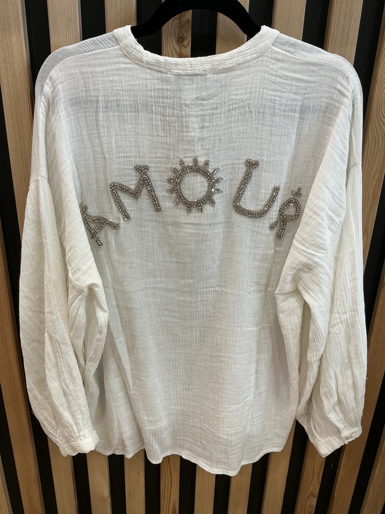 Blouse en gaze de coton écru Amour 
