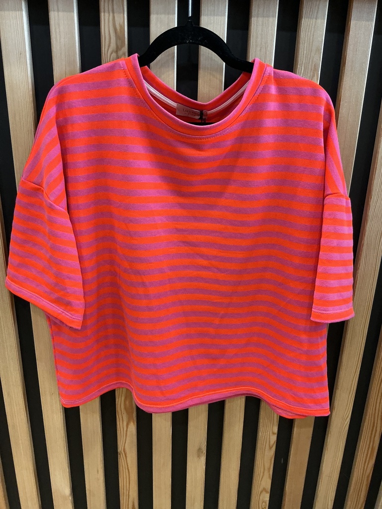 T-shirt rayé rose et orange 