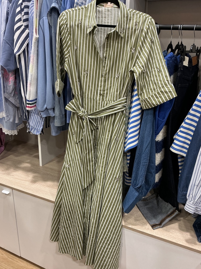 Robe rayée kaki bijoux 