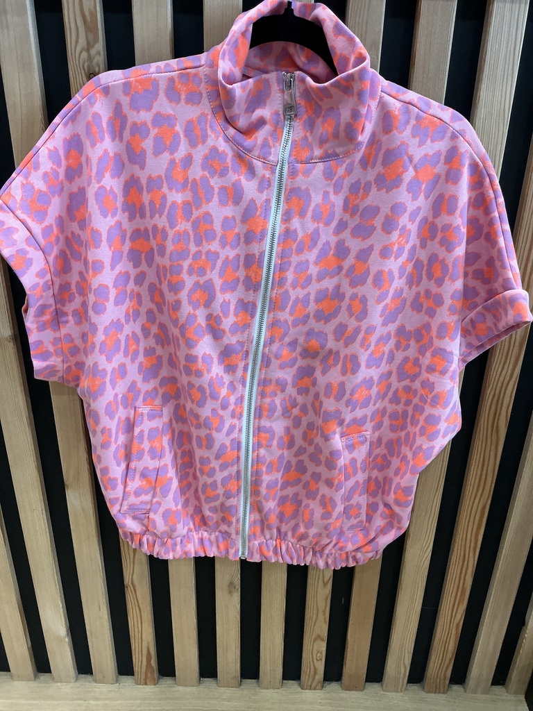 Gilet léopard rose et orange 