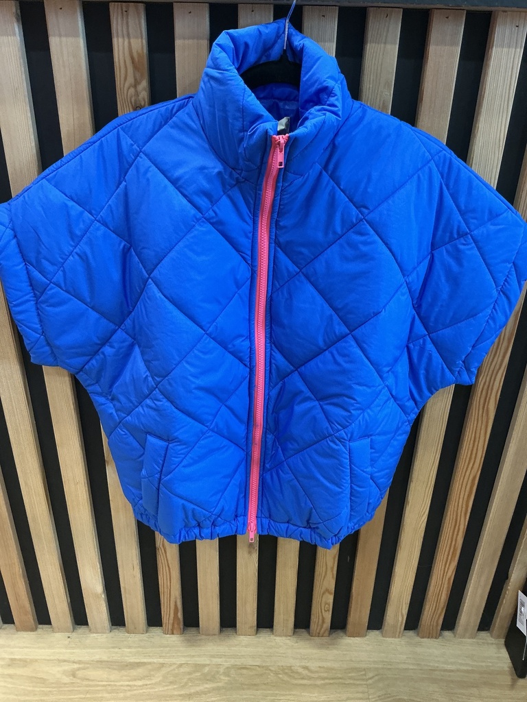 Veste matelassée bleu roi fermeture rose fluo