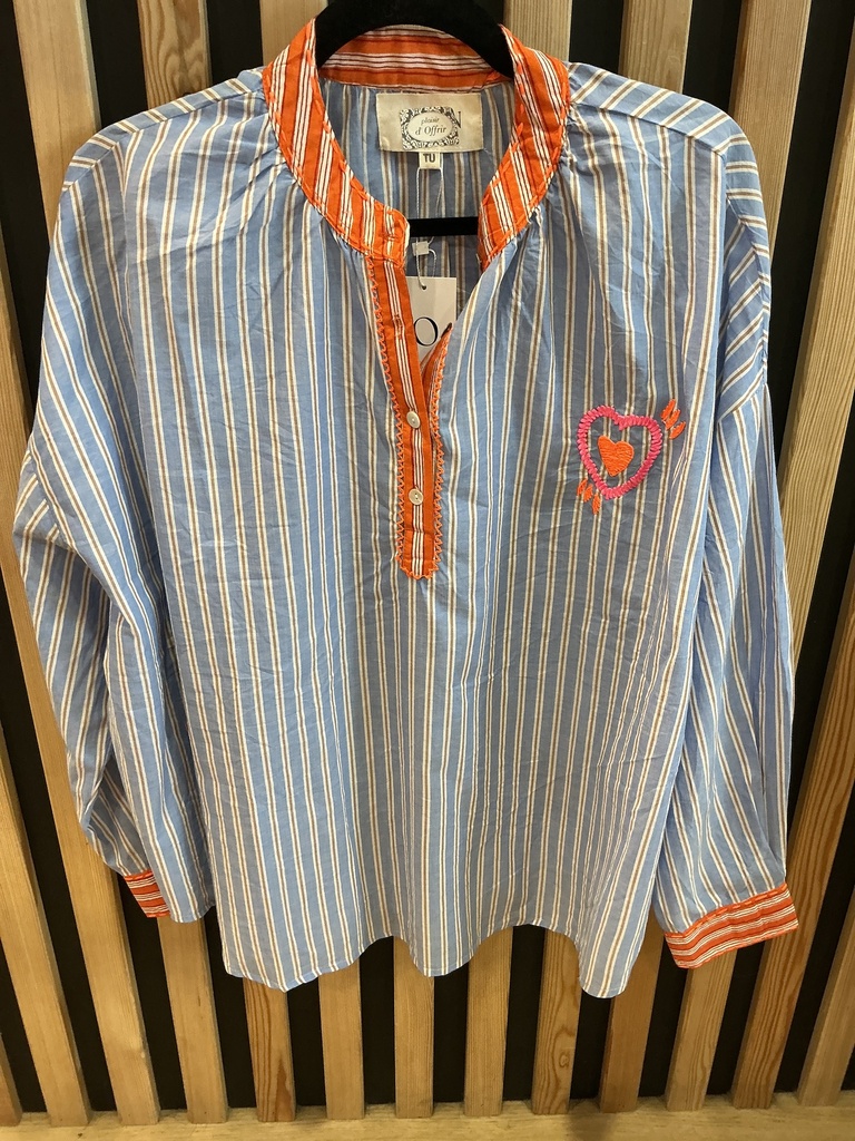 Blouse rayée bleu et orange 