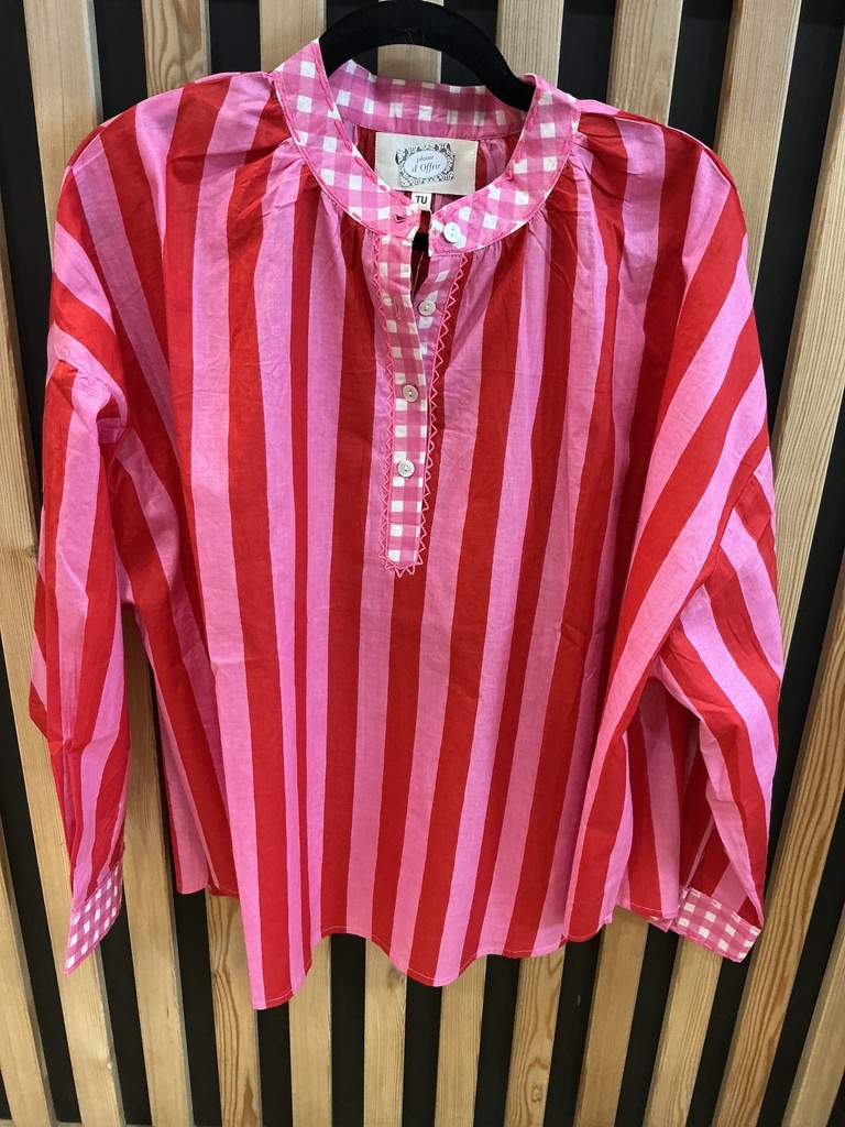Blouse rayée rouge et rose 