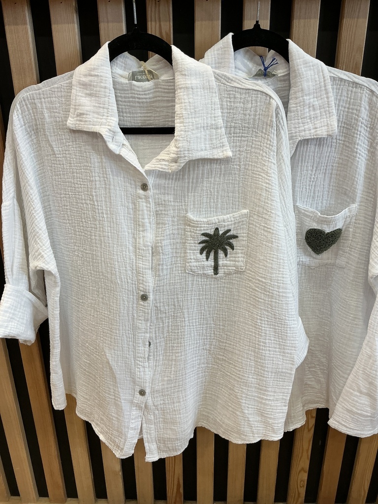 Chemise gaze de coton blanc et kaki