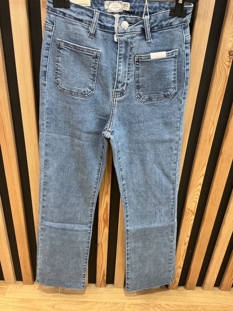 Jeans flared 7/8 poches plaquées bleu