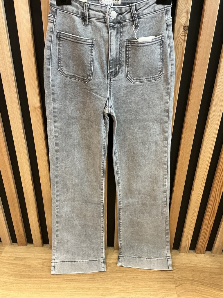 Jeans long large poches plaquées gris