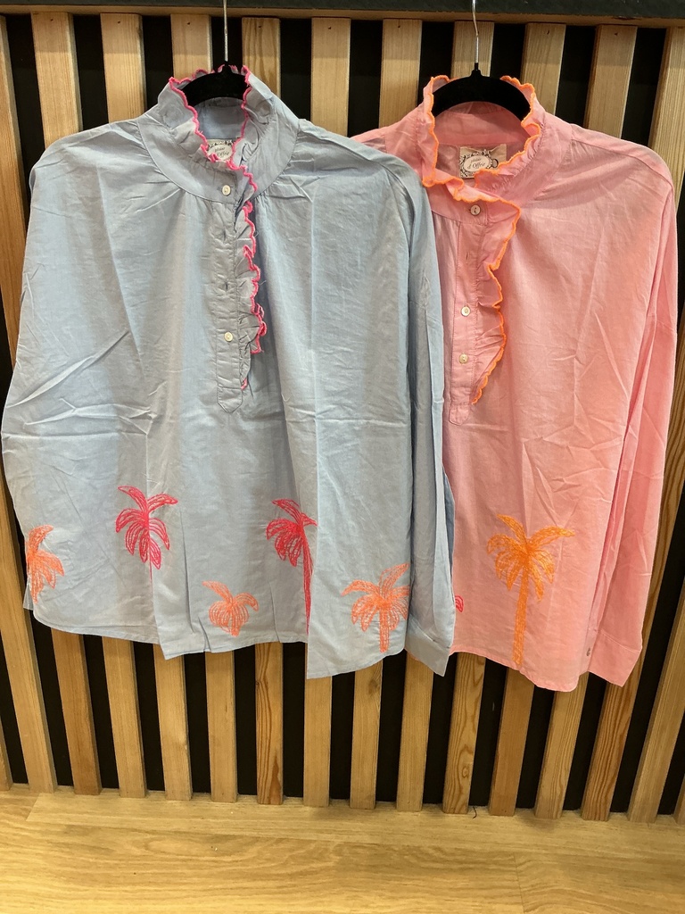 Chemise col volant palmiers 
