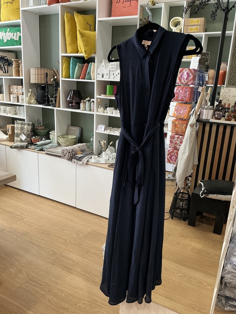 Robe col chemise sans manches marine 