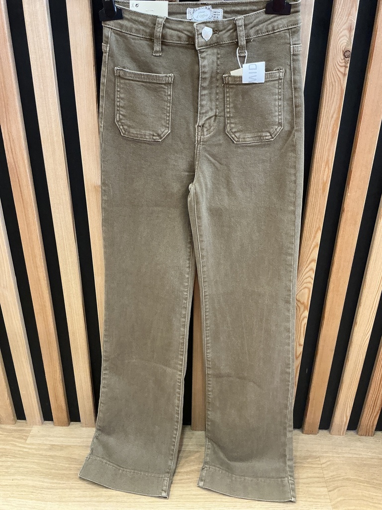 Jeans long large poches plaquettes tabac