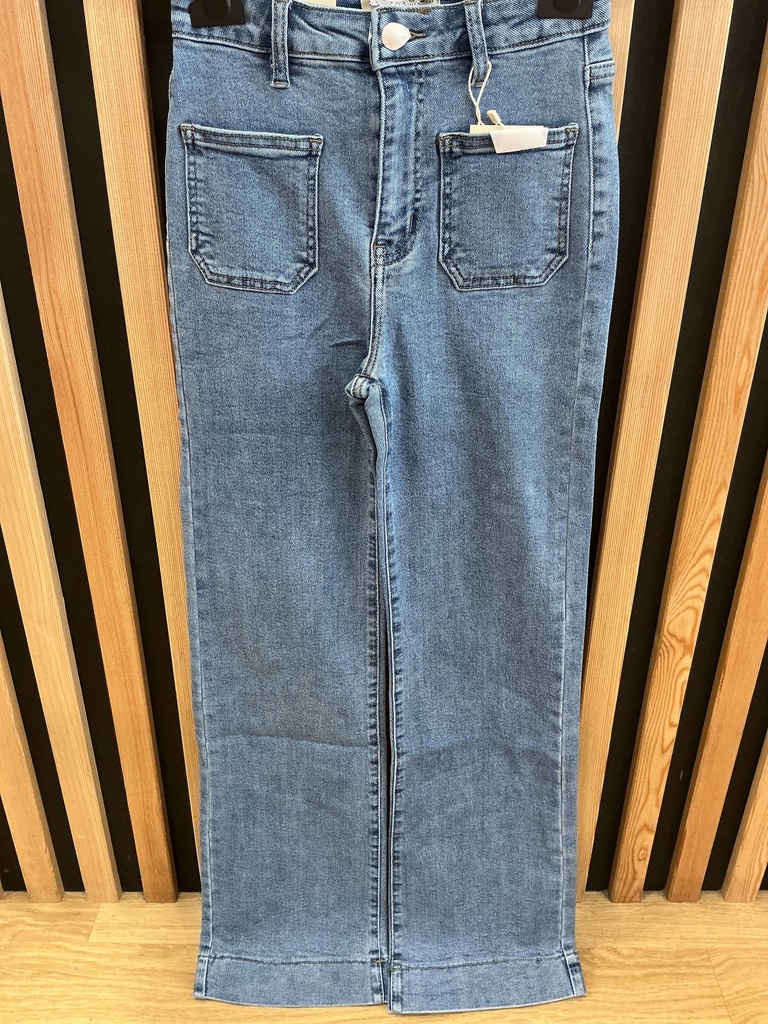 Jeans long large poches plaquées bleu clair 
