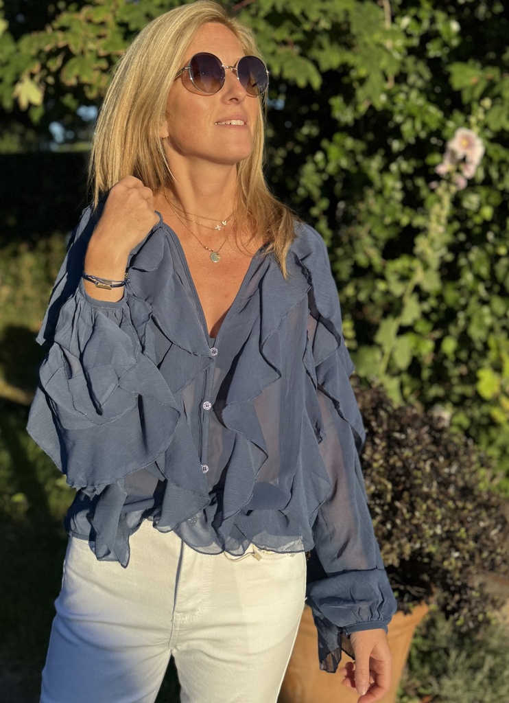 Chemise volant bleue