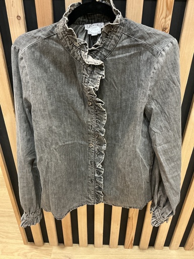 Chemise en jeans col victorien noir