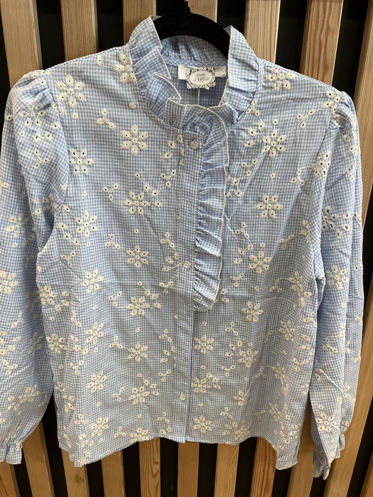 Chemise vichy bleu col victorien 