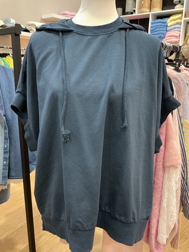 Sweat shirt a capuche manches courtes marine