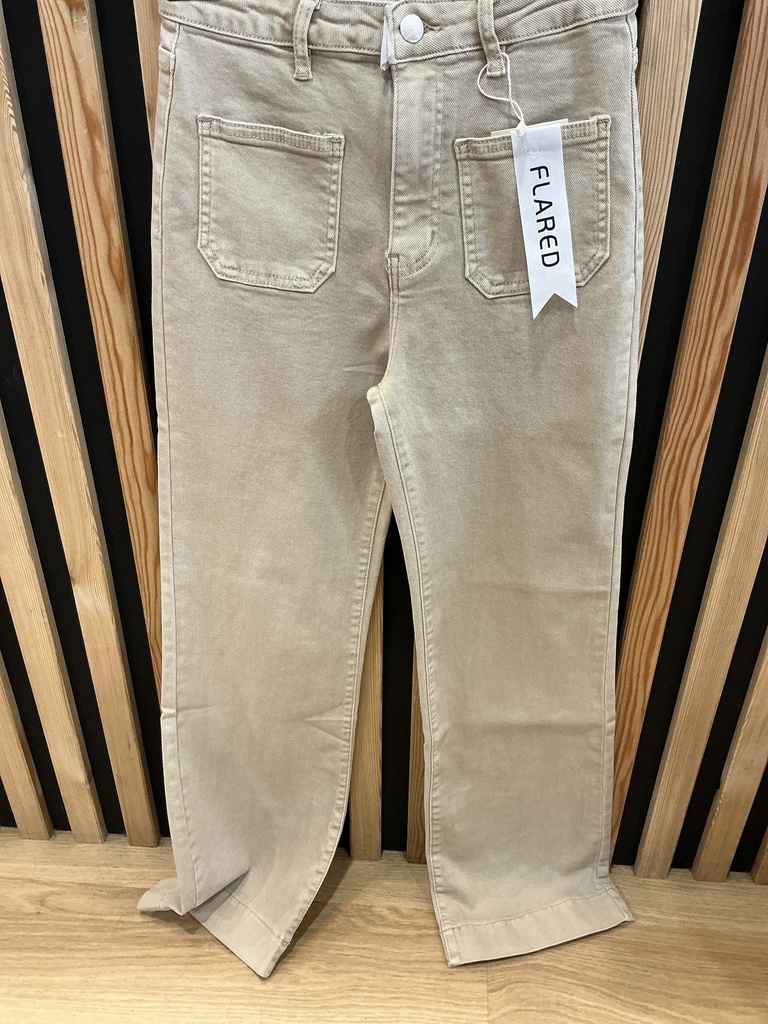 Jeans large poches plaquées beige