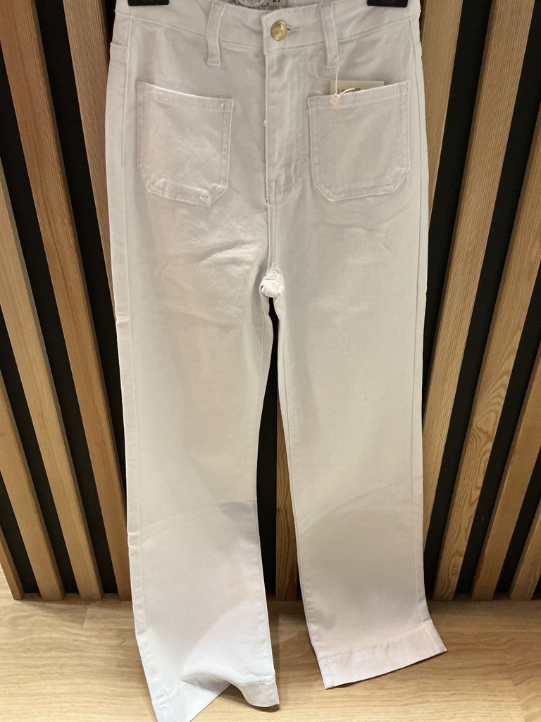 Jeans large poches plaquées blanc 