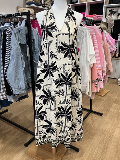 Robe palmiers écru et noir 