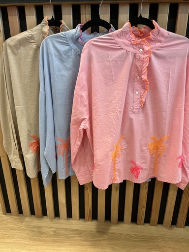 Chemise col volant palmiers 