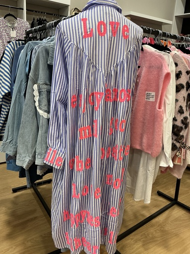 Robe longue chemise rayée bleu