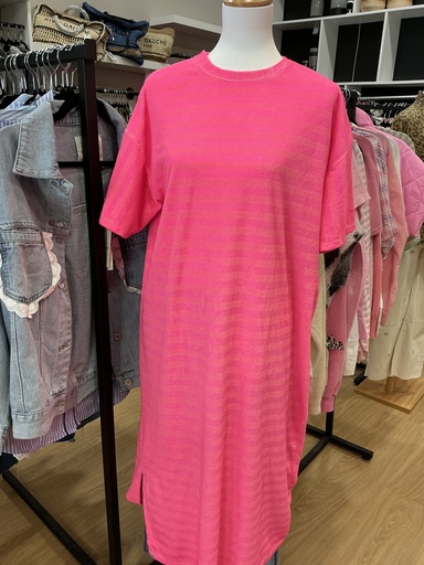 Robe longue éponge rayée rose 