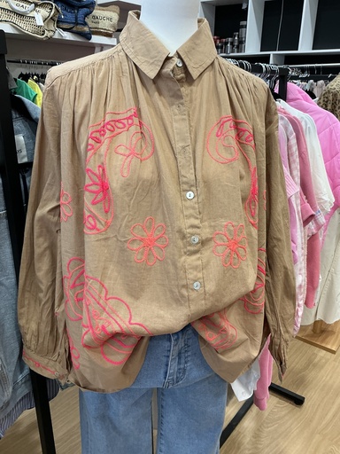 Chemise Flowers camel et orange 