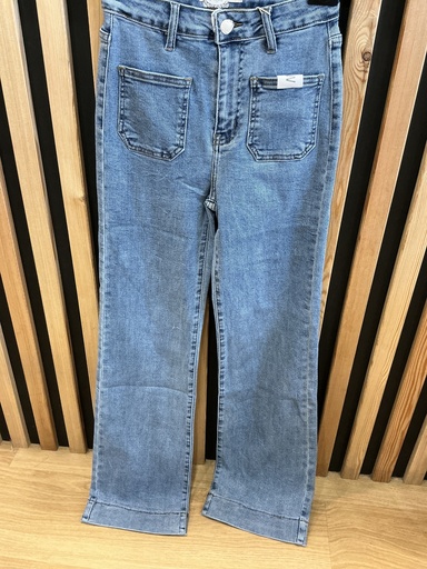 Jeans large poches plaquées bleu 